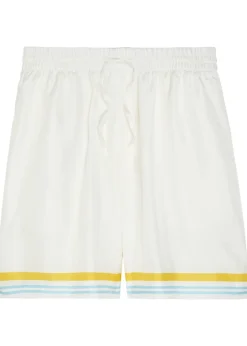 Striped-trim silk-twill shorts