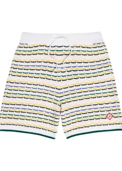 Striped tuck-stitch cotton-knit shorts
