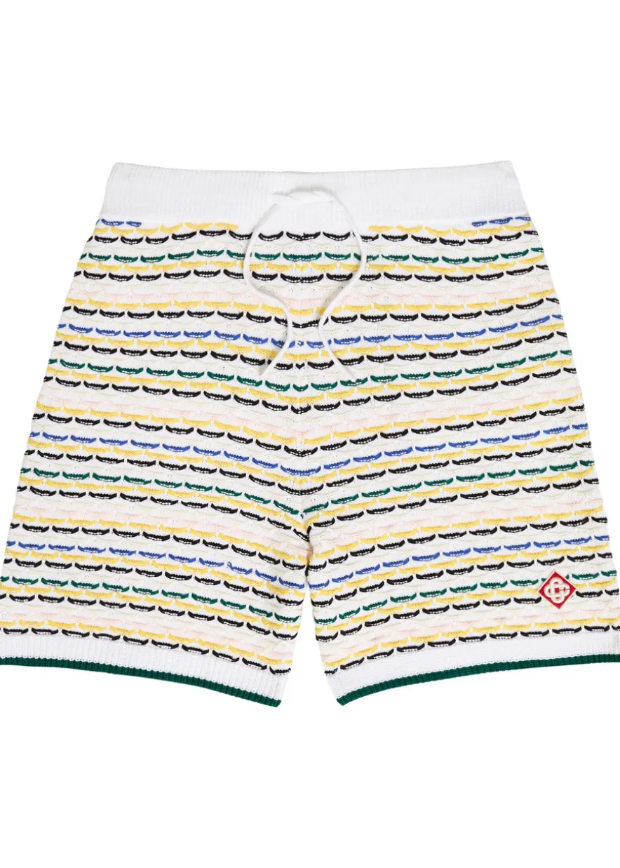 Striped tuck-stitch cotton-knit shorts