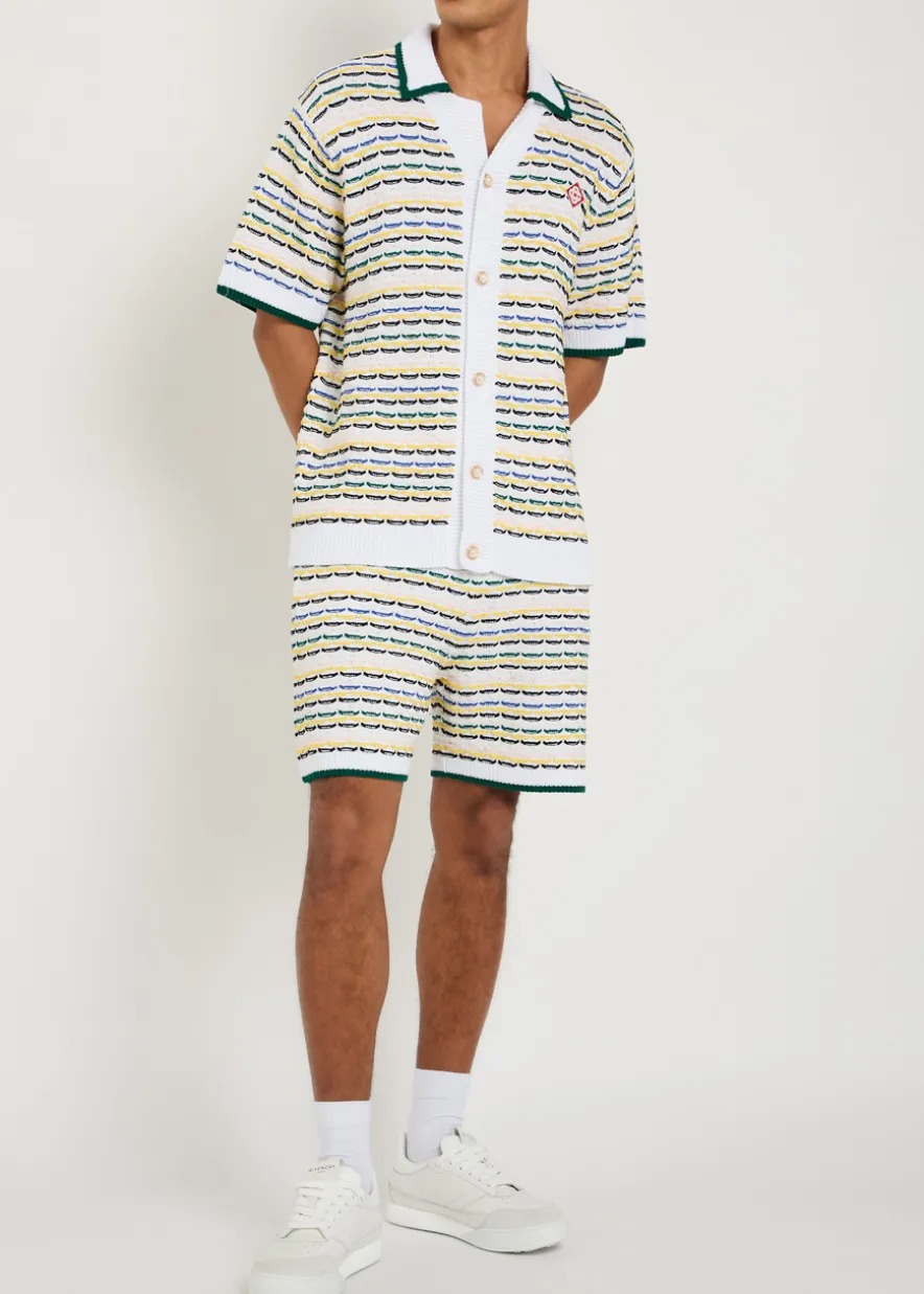 Striped tuck-stitch cotton-knit shorts