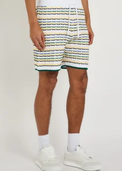 Striped tuck-stitch cotton-knit shorts