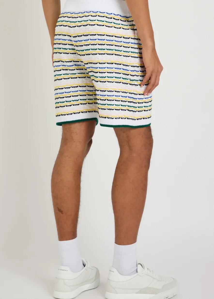 Striped tuck-stitch cotton-knit shorts