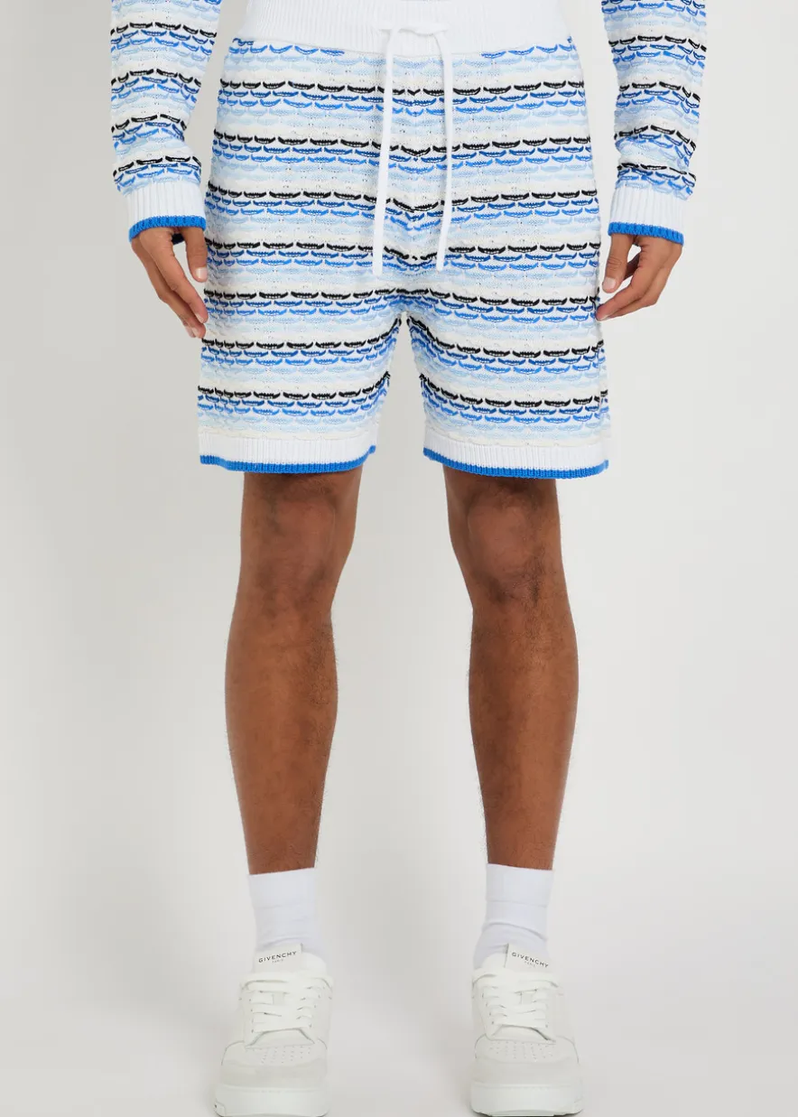 Striped tuck-stitch cotton-knit shorts