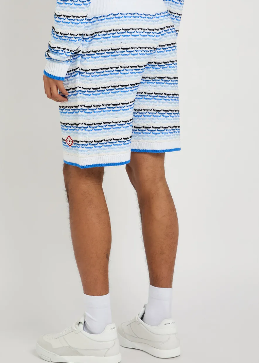 Striped tuck-stitch cotton-knit shorts