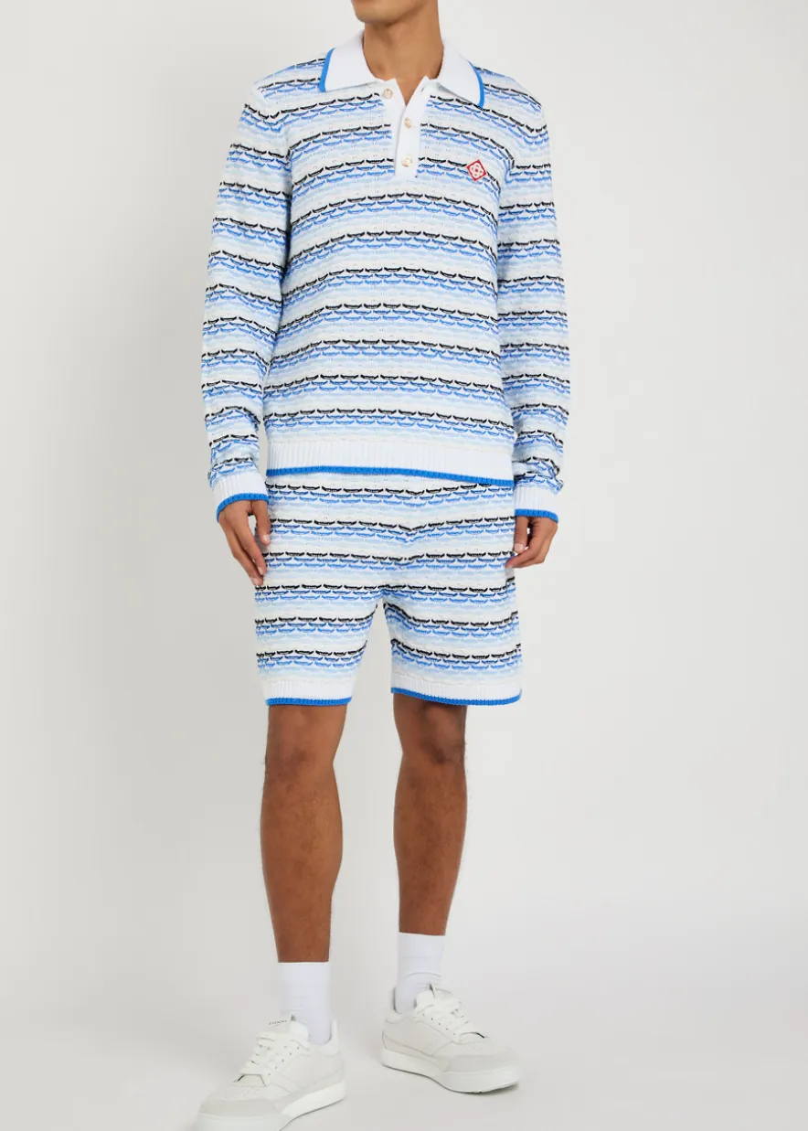 Striped tuck-stitch cotton-knit shorts