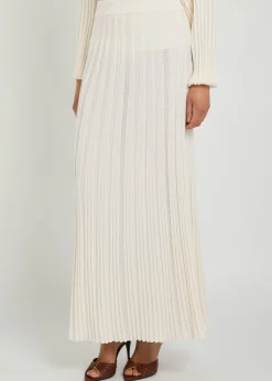 Striped-weave fine-knit midi skirt