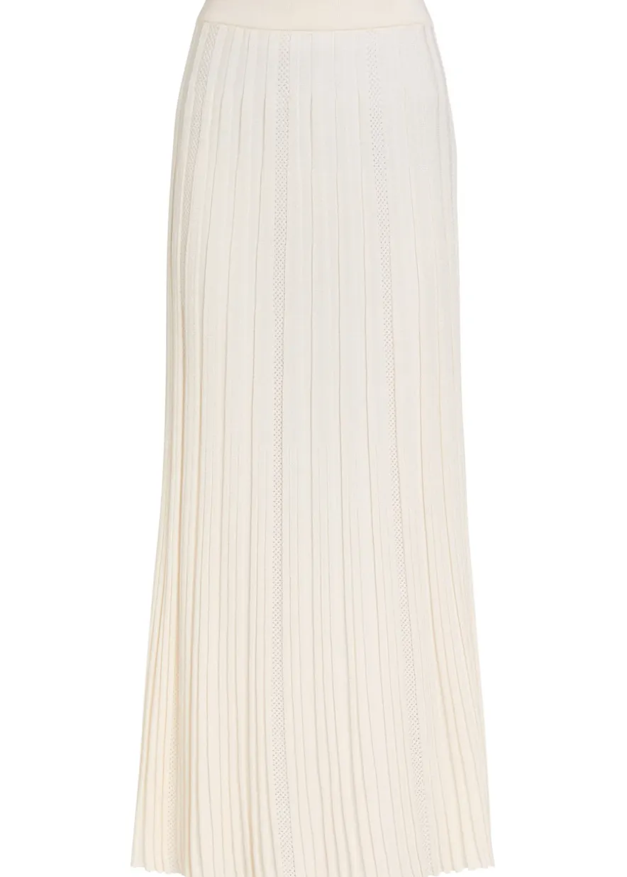 Striped-weave fine-knit midi skirt