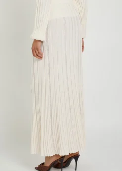 Striped-weave fine-knit midi skirt