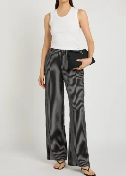 Striped wide-leg satin trousers