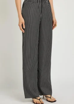 Striped wide-leg satin trousers