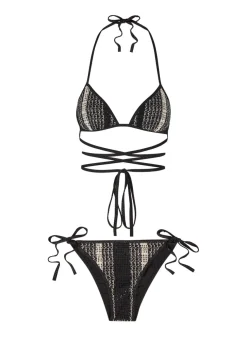 Striped wrap-around mesh bikini