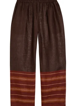 Stripe-trimmed semi-sheer linen trousers