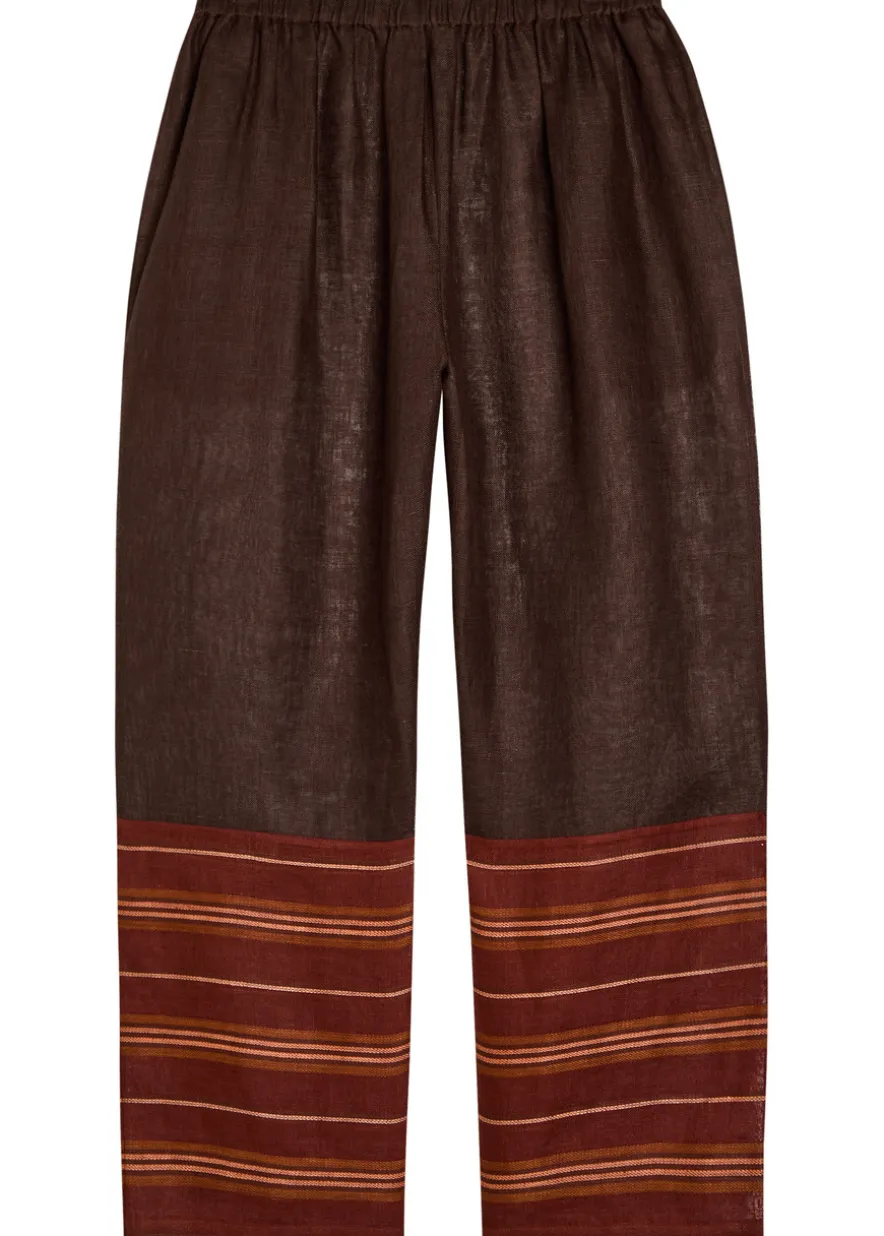Stripe-trimmed semi-sheer linen trousers