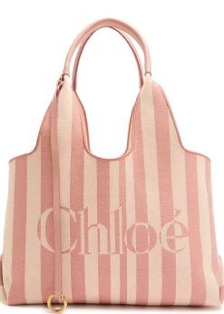 Stripy east-west canvas tote bag