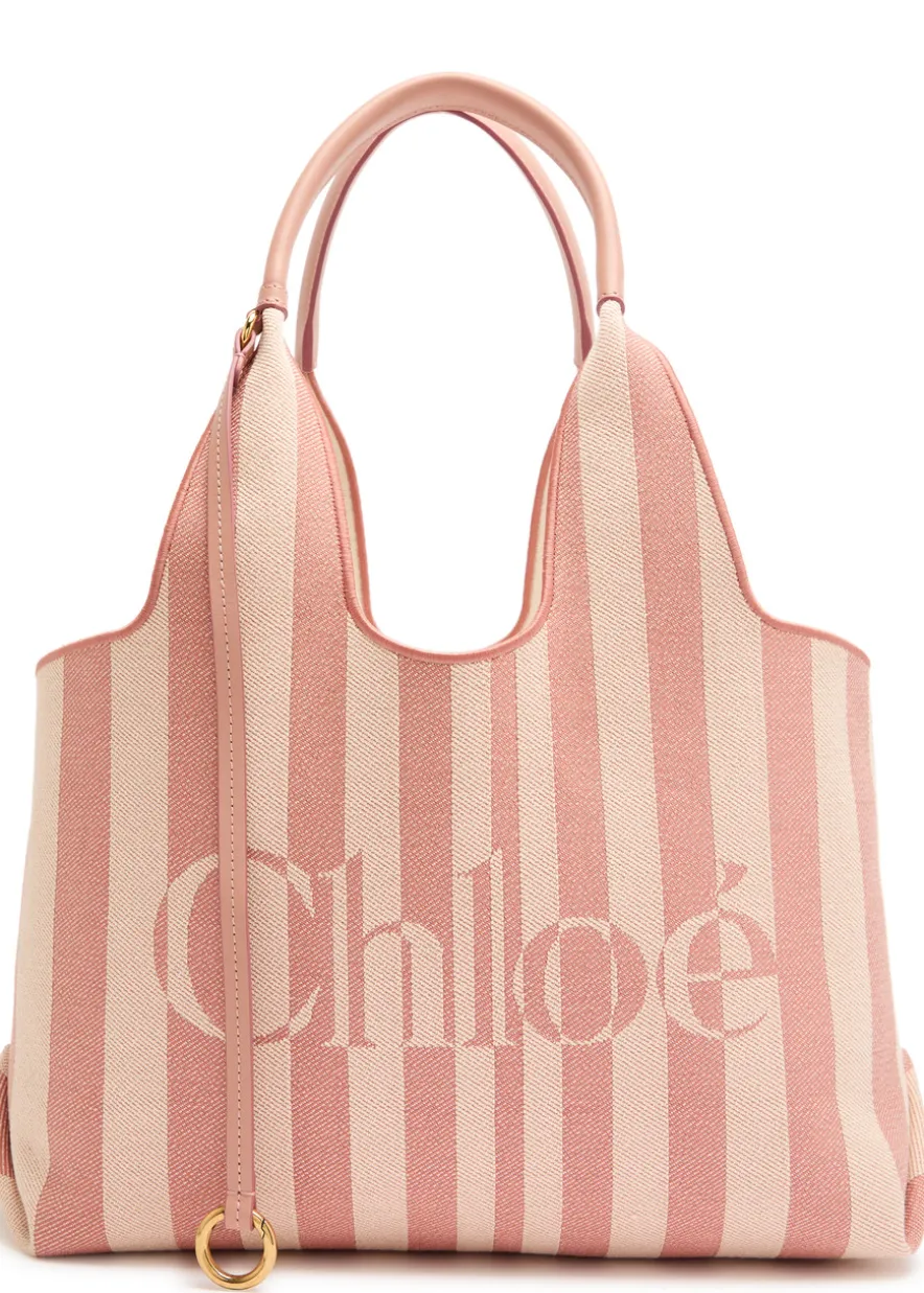 Stripy east-west canvas tote bag