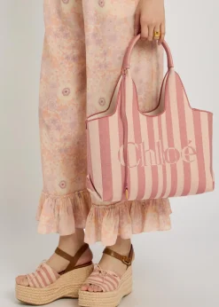 Stripy east-west canvas tote bag
