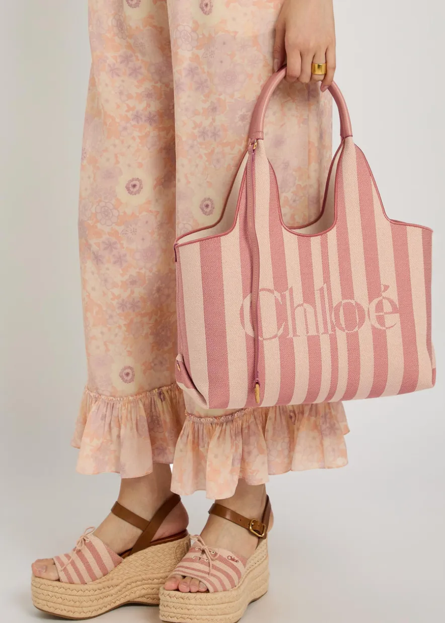 Stripy east-west canvas tote bag