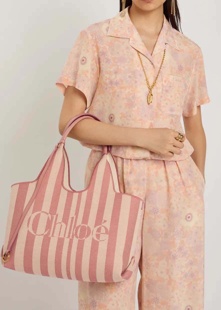 Stripy east-west canvas tote bag
