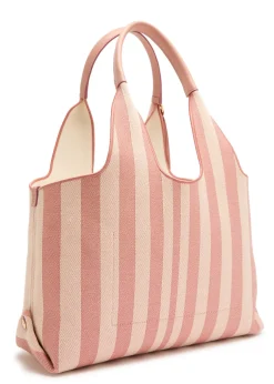 Stripy east-west canvas tote bag