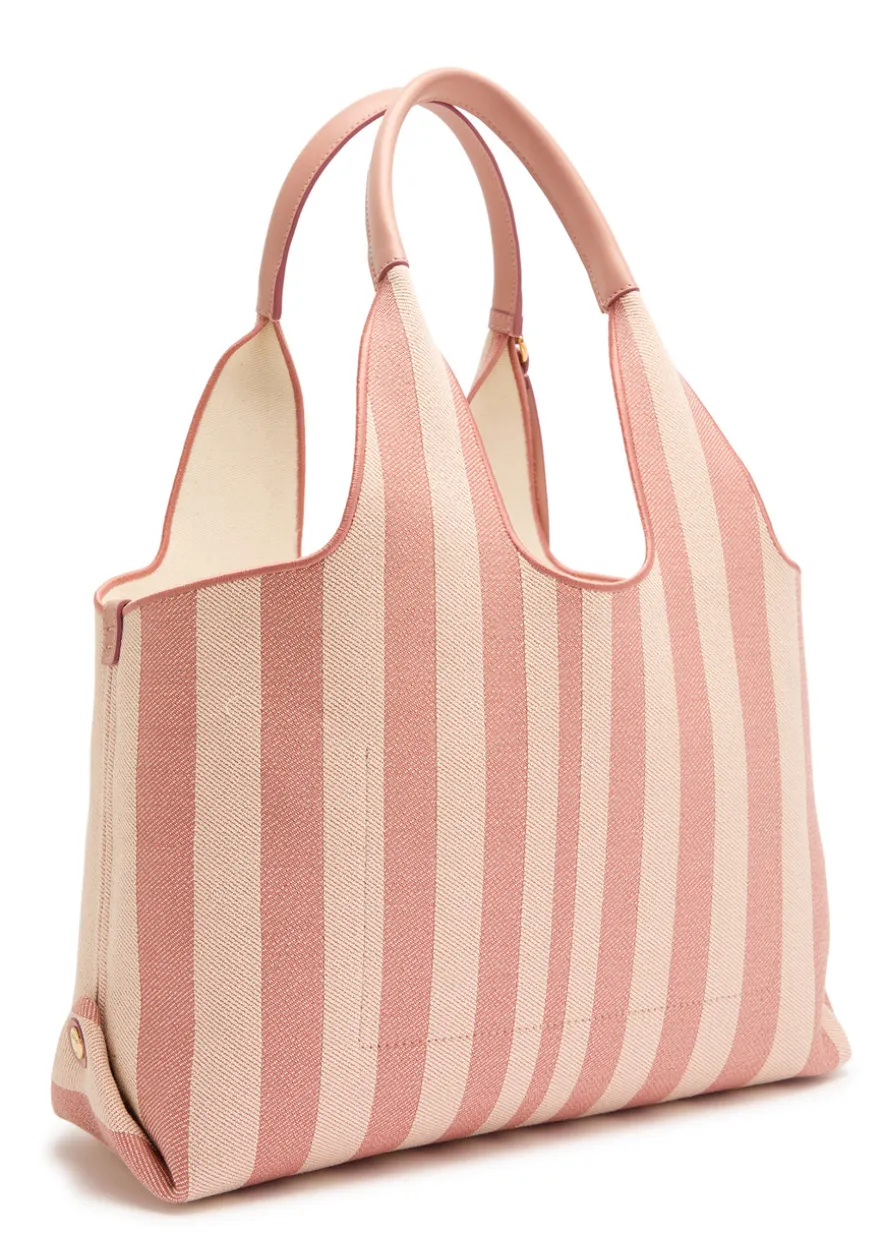 Stripy east-west canvas tote bag