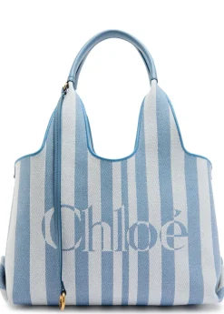 Stripy east-west canvas tote bag