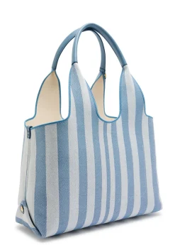 Stripy east-west canvas tote bag