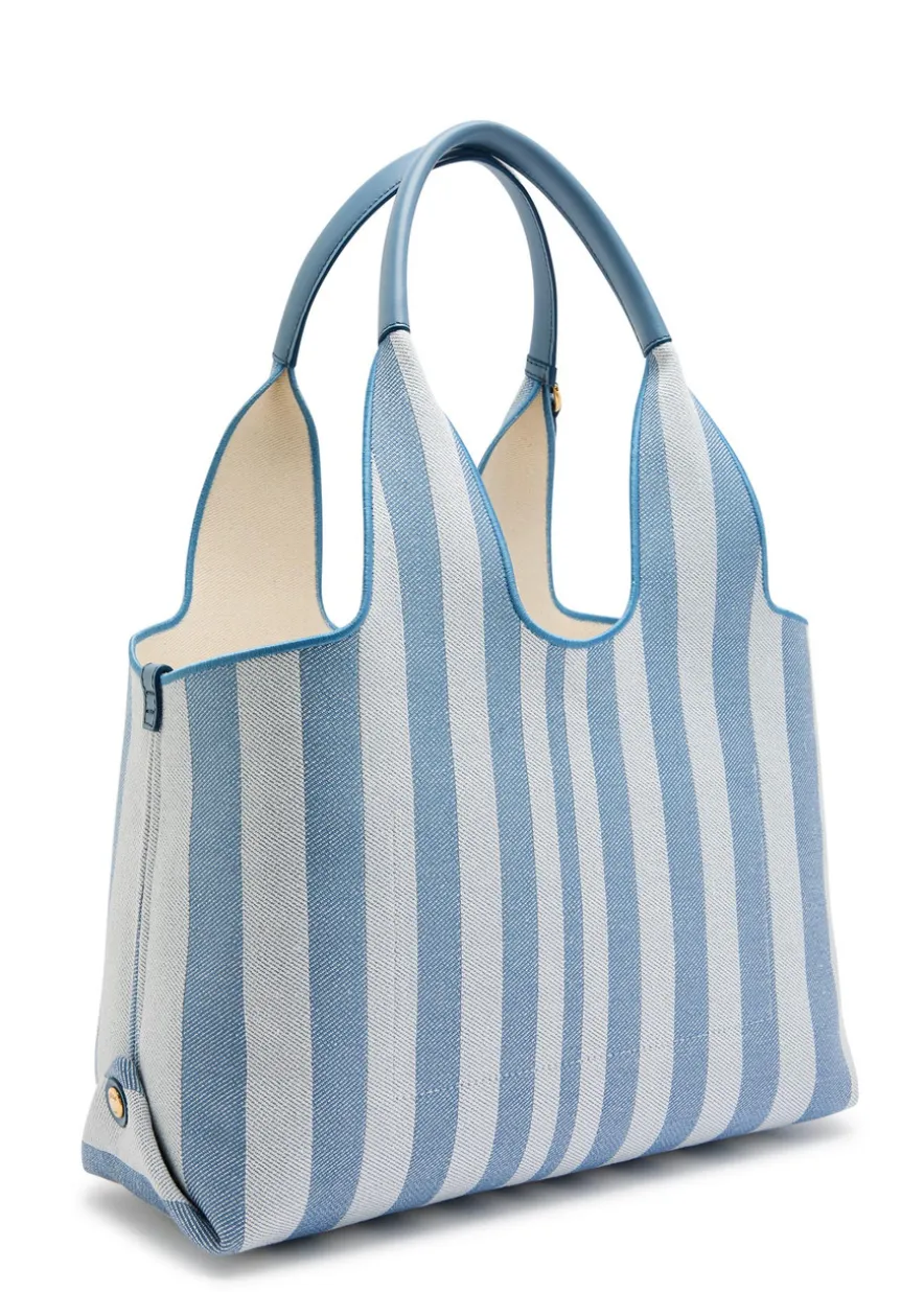 Stripy east-west canvas tote bag
