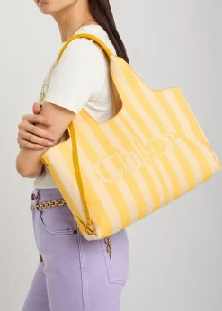Stripy east-west canvas tote bag