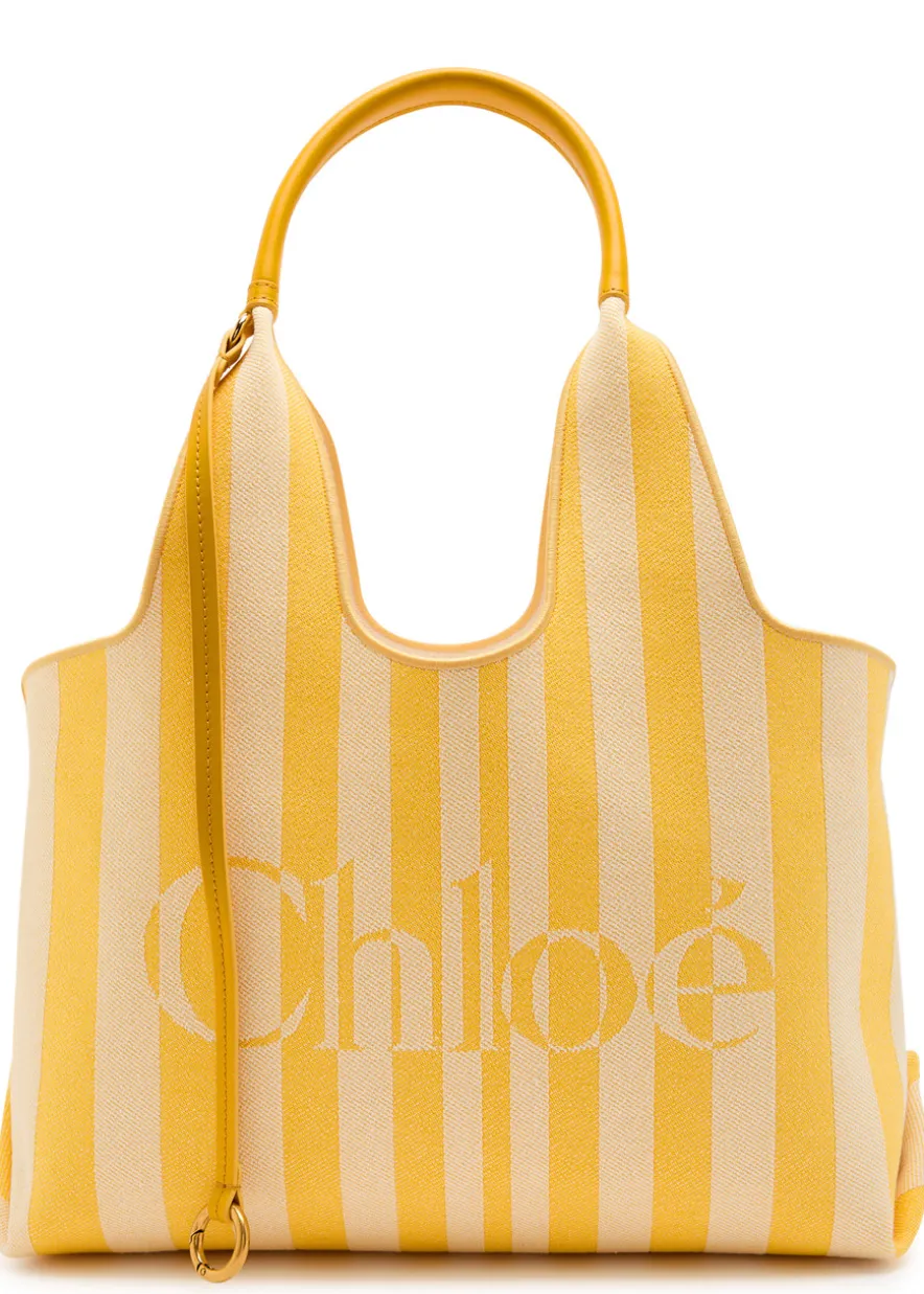 Stripy east-west canvas tote bag