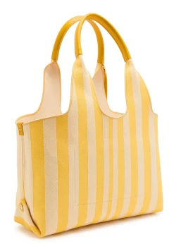 Stripy east-west canvas tote bag