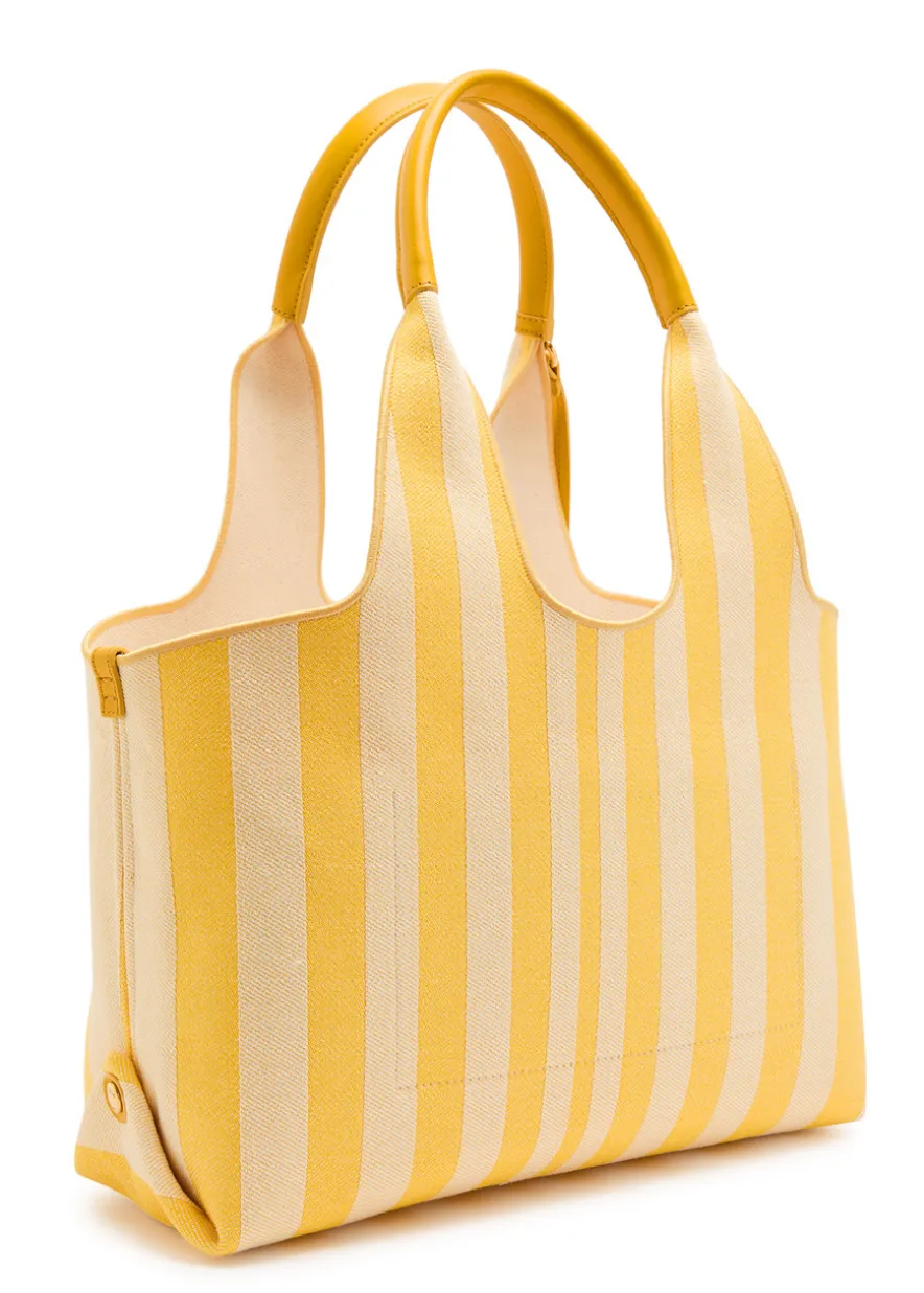 Stripy east-west canvas tote bag