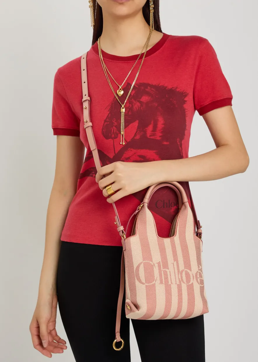 Stripy logo-jacquard canvas tote bag
