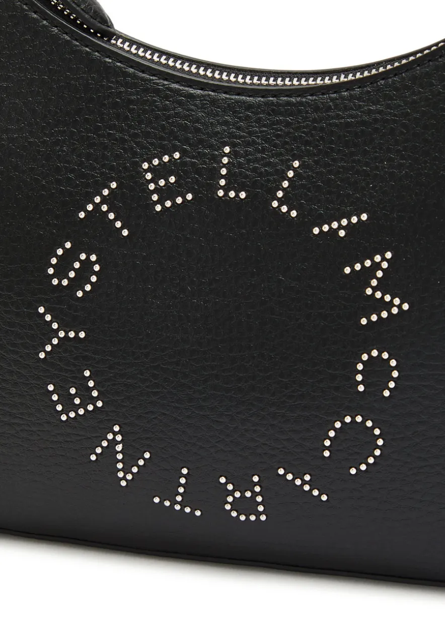 Studded-logo faux leather shoulder bag