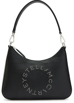 Studded-logo faux leather shoulder bag