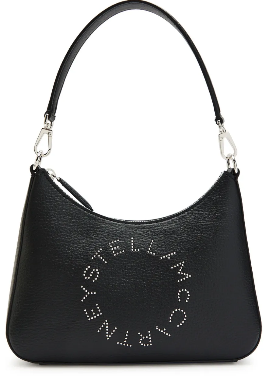 Studded-logo faux leather shoulder bag
