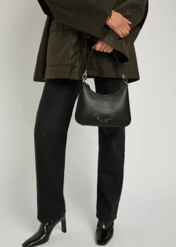 Studded-logo faux leather shoulder bag