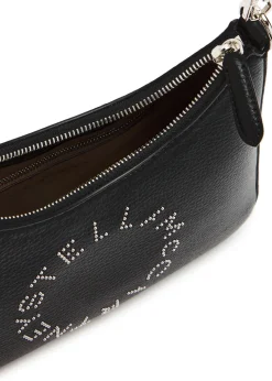 Studded-logo faux leather shoulder bag