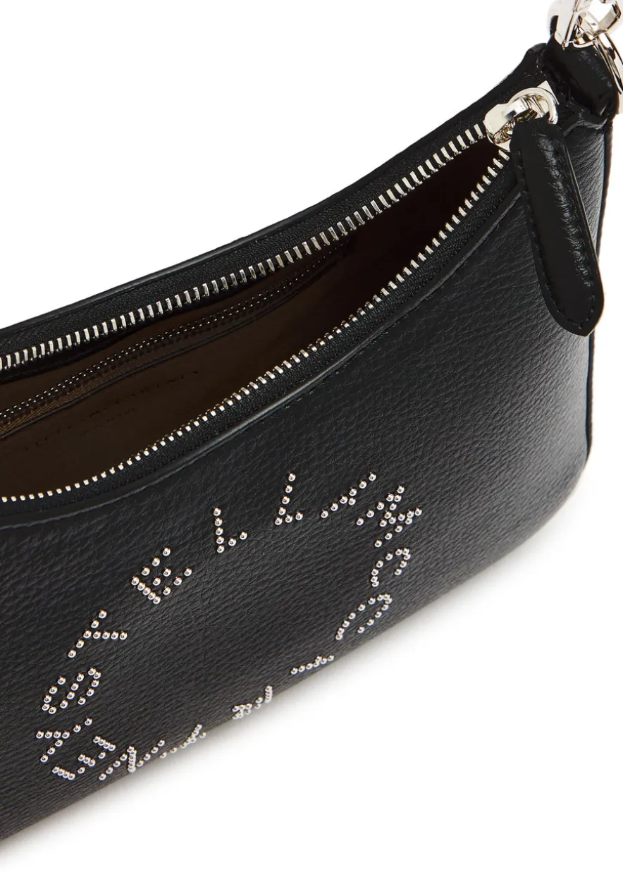 Studded-logo faux leather shoulder bag