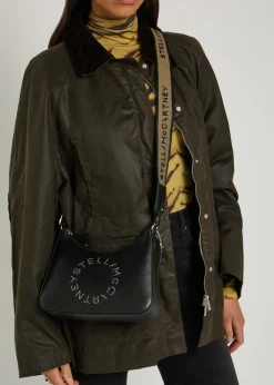 Studded-logo faux leather shoulder bag