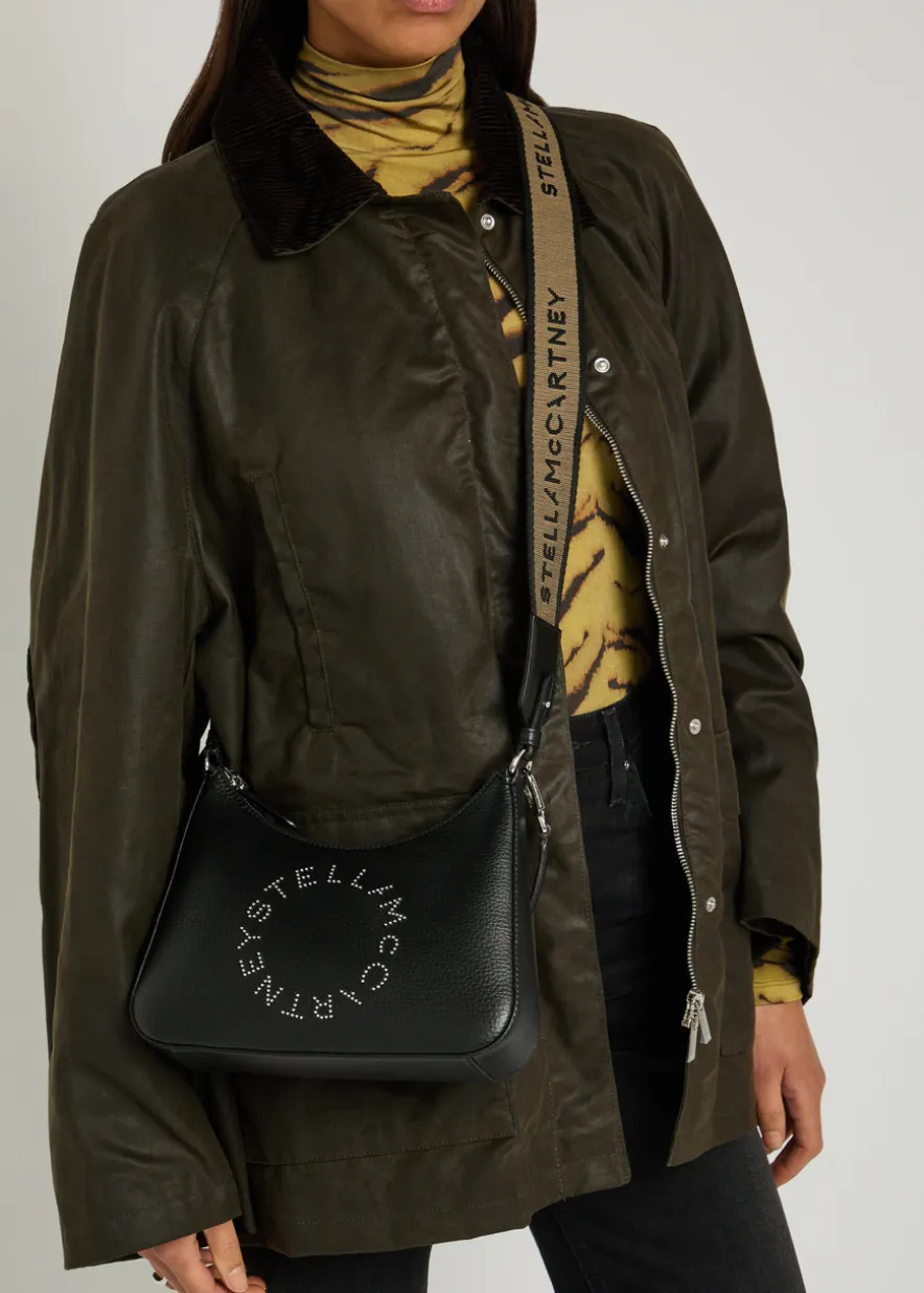 Studded-logo faux leather shoulder bag