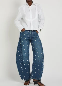 Stud-embellished barrel-leg jeans