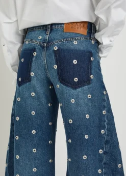 Stud-embellished barrel-leg jeans