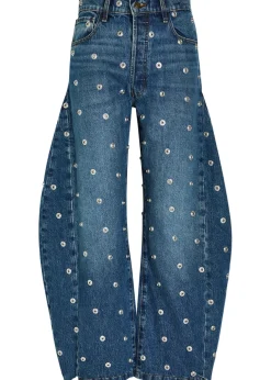 Stud-embellished barrel-leg jeans