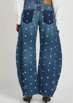Stud-embellished barrel-leg jeans