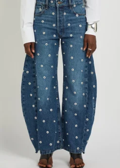 Stud-embellished barrel-leg jeans