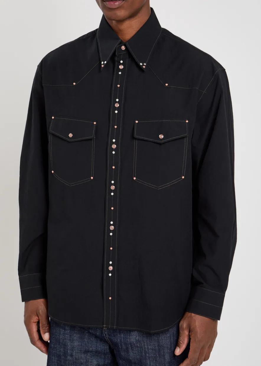 Stud-embellished cotton-poplin shirt