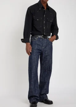 Stud-embellished cotton-poplin shirt