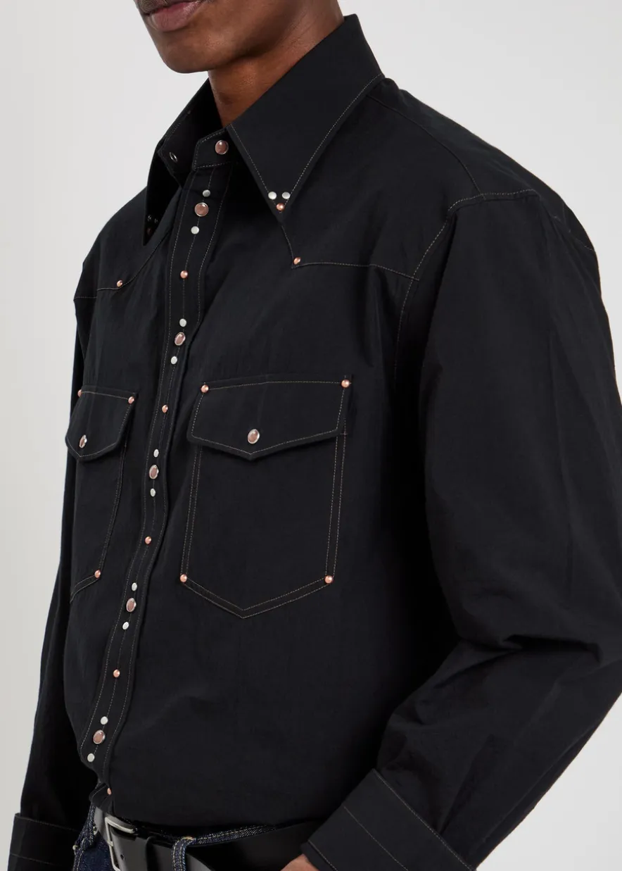 Stud-embellished cotton-poplin shirt