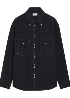 Stud-embellished cotton-poplin shirt