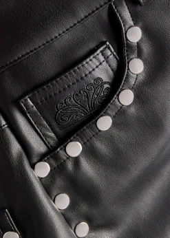 Stud-embellished faux leather trousers